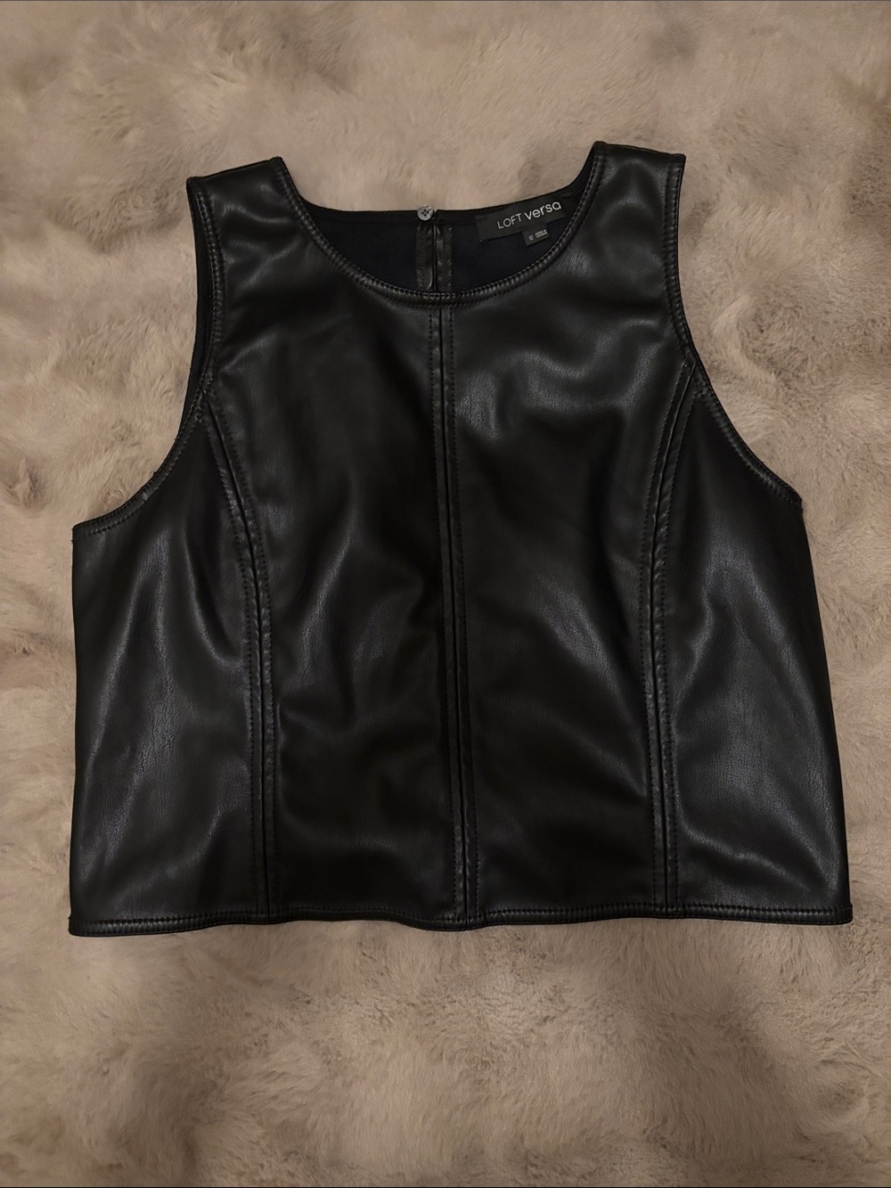 LOFT Verso Black Faux Leather Crop Top